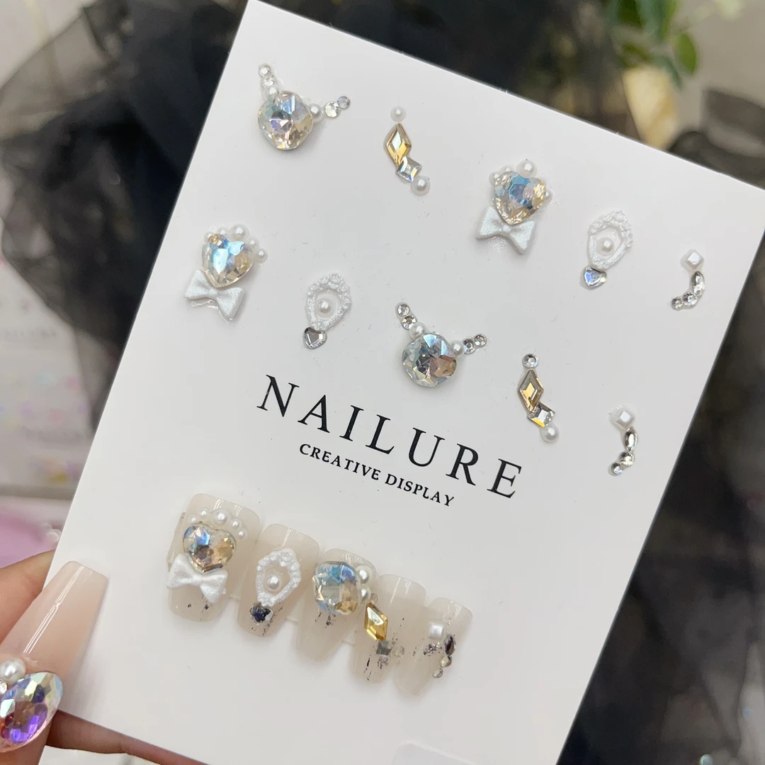 【浮白若梦】美甲饰品材料包超闪异形钻闪烁灰白巴洛克精致指甲钻