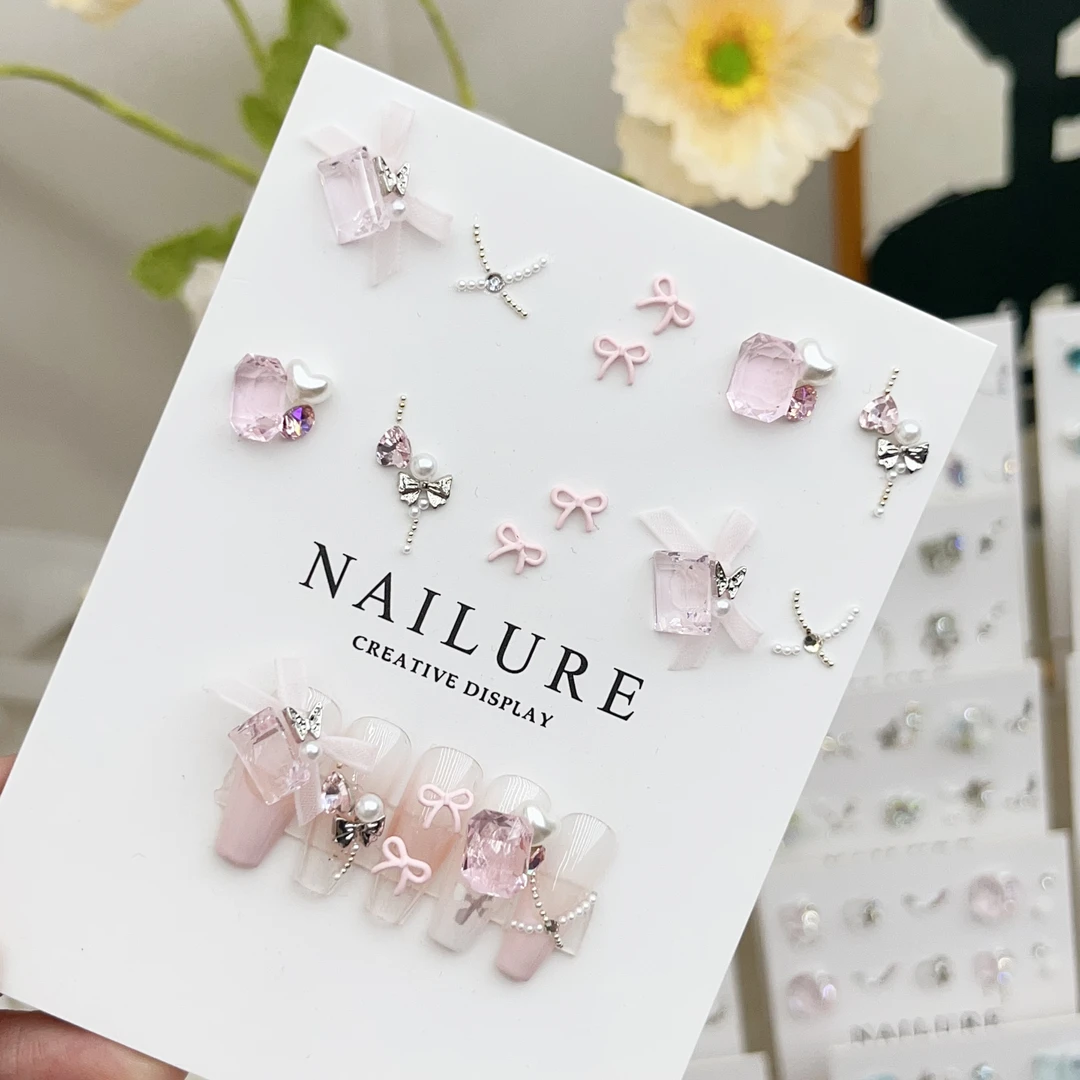 【月神之泪】美甲饰品材料包冰透粉冰糖八角合金蝴蝶结指甲组合钻包