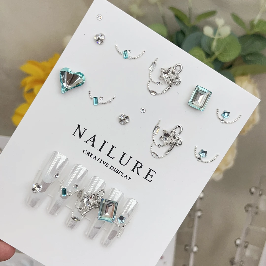 【清水蓝梦】美甲饰品材料包夏日简约清凉显手白k9异形钻指甲组合钻