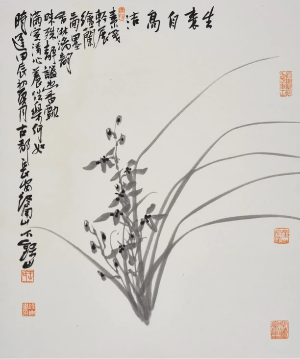 王录山国画写意花鸟《生来自高洁》50x50cm