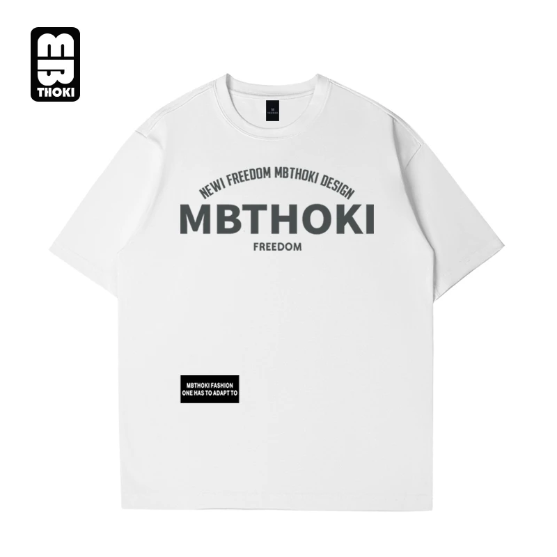【MBTHOKI正面弧形男女同款】t恤纯棉重磅加厚夏季新款短袖宽松潮