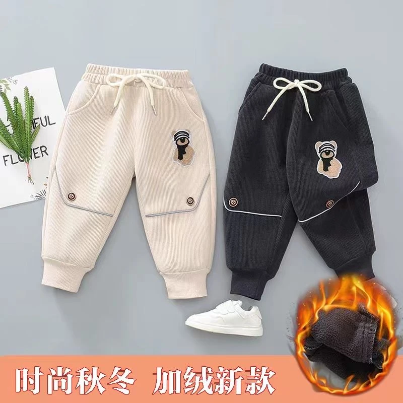 男童加绒裤子儿童新款保暖加绒裤宝宝休闲运动裤小童冬装长裤潮
