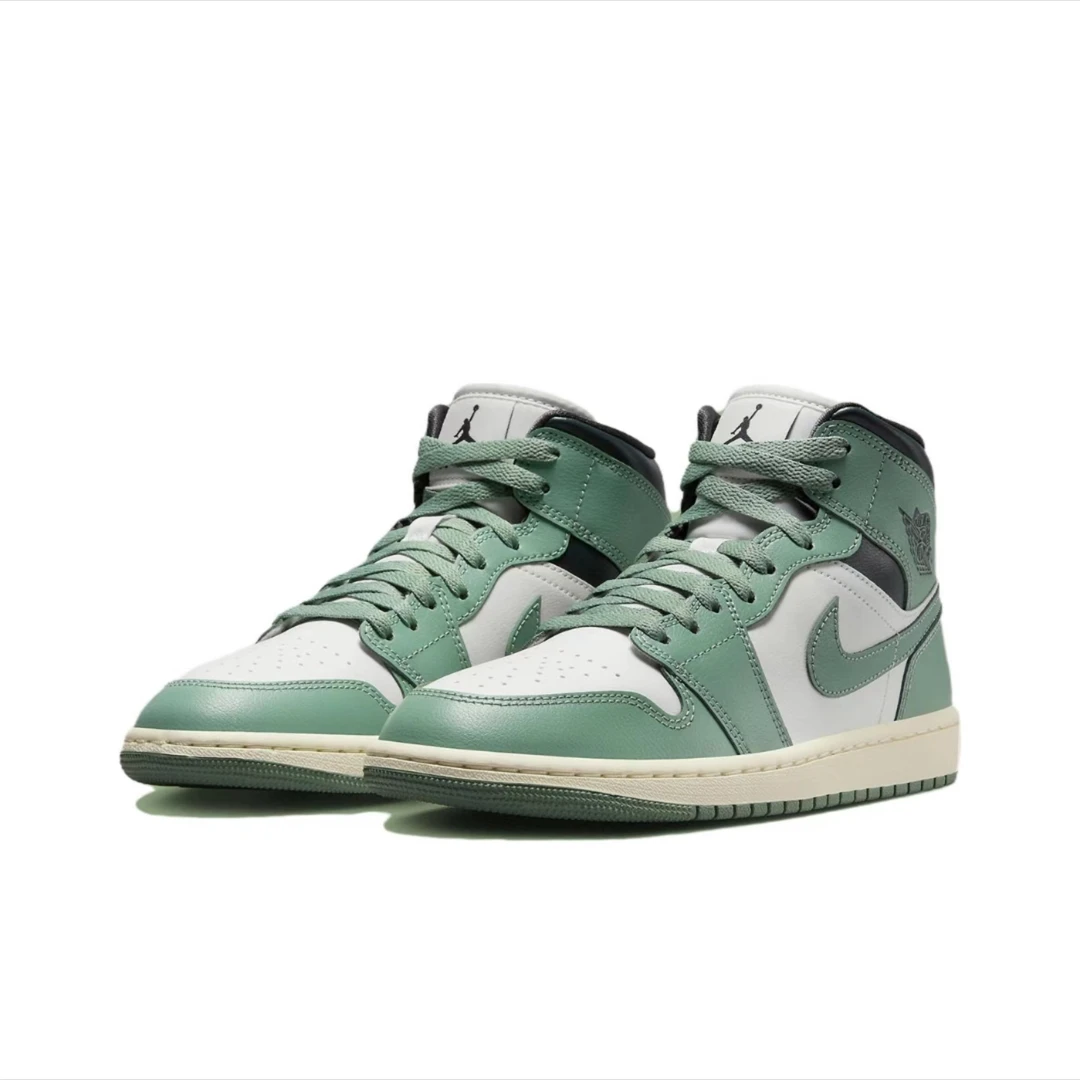 AIR JORDAN 1 MID AJ1篮球鞋男女薄荷绿透气 白绿板鞋 BQ6472-130