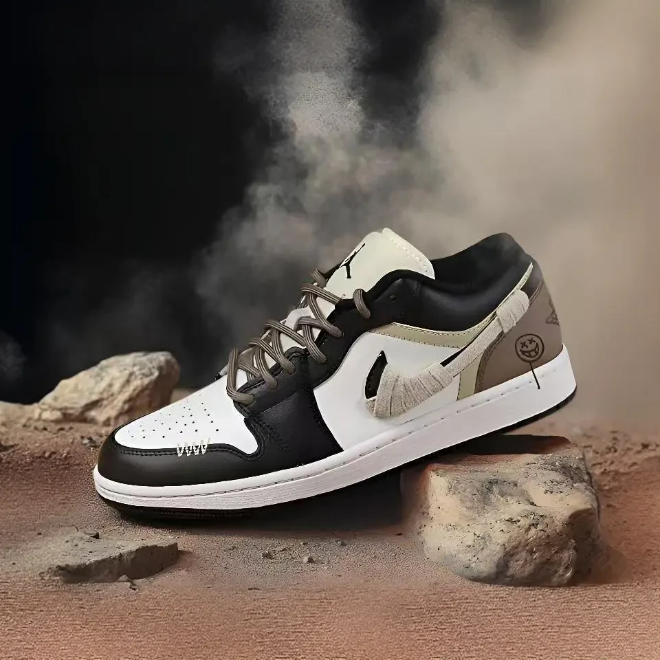 耐克AirJordan1 AJ1定制款荒漠木乃伊废土风黑棕摩卡潮流低帮板鞋