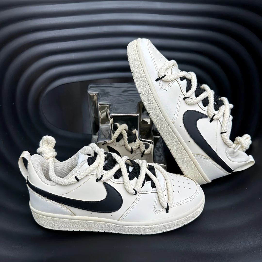 Nike耐克Court low 定制款 咖啡浸染解构双鞋带 黑棕低帮板鞋女款