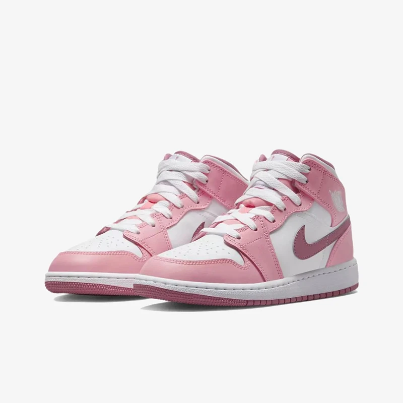 耐克AirJordan1MidGSAJ1草莓熊粉白中帮复古休闲篮球鞋DQ8423-616