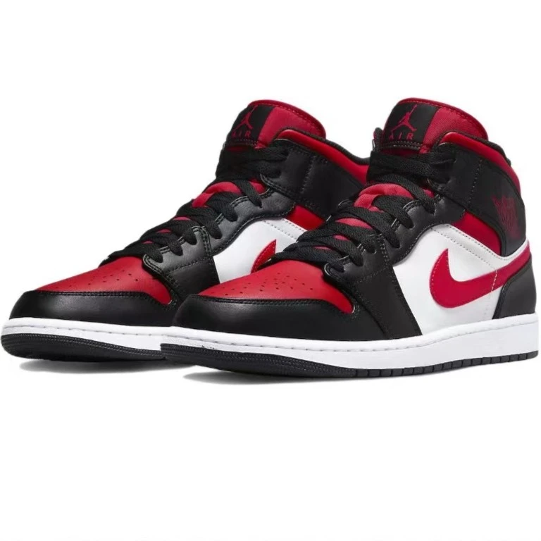 Air  Jordan 1 Mid AJ1 男女款黑红脚趾中帮休闲运动鞋554724-079