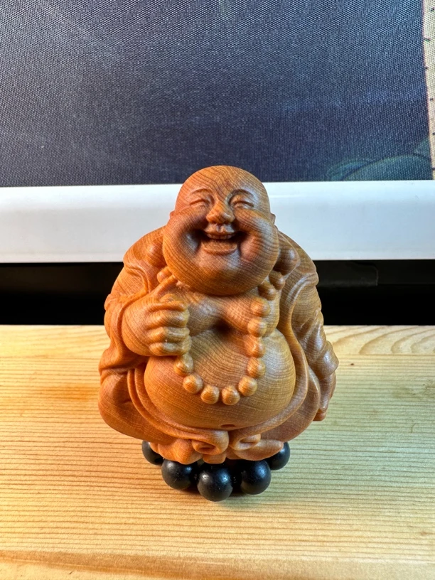 太行崖柏木陈化老料高油玉华雕刻弥勒佛手把件摆件工艺品笑佛和尚