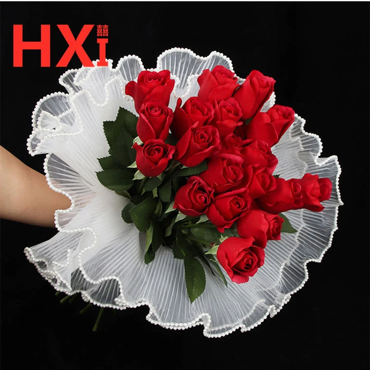 花喜珍珠浪花纱花艺鲜花包装波浪网纱圆形玫瑰花束包花纱花店资材
