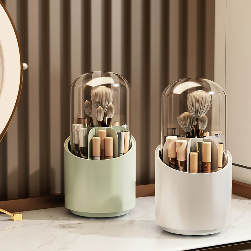 化妆刷收纳筒旋转防尘化妆盒桌面笔筒梳妆台眼影眉笔散粉刷收纳桶