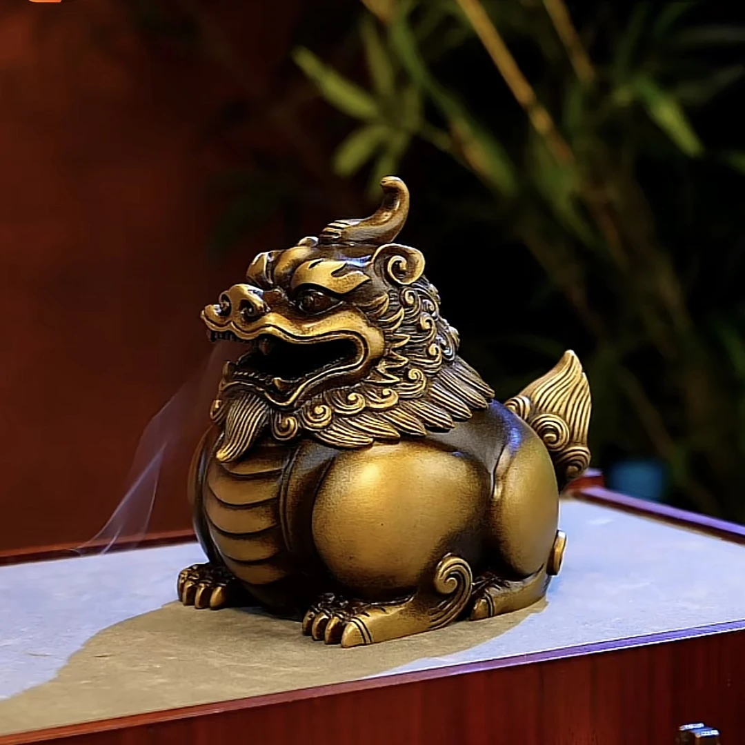 多坤传家系列铜炉《中号貔貅瑞兽熏炉雄款男》精炼铜王明手工制苏工