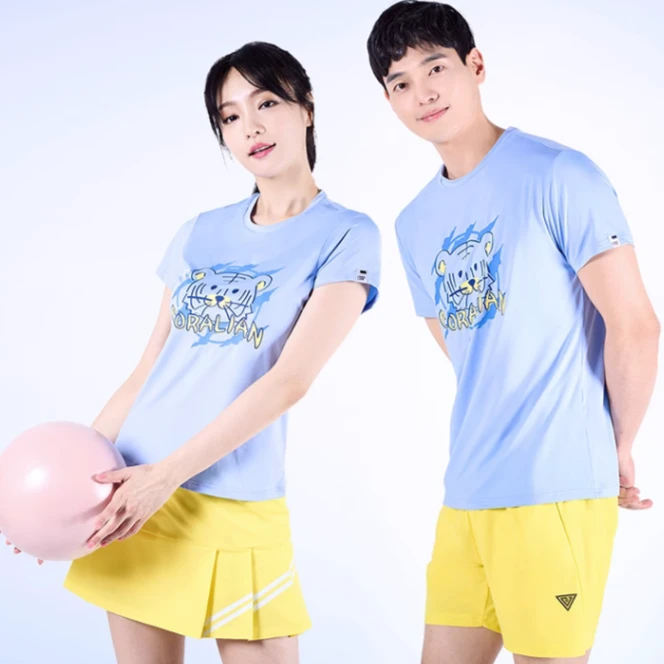 可莱安羽毛球服女套装新款夏季透气速干男短袖上衣情侣蓝色运动服