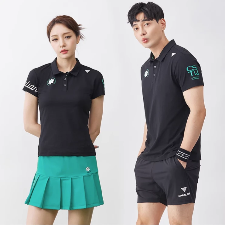可莱安羽毛球服女套装夏季翻领男女高尔夫短袖韩国透气速干运动服