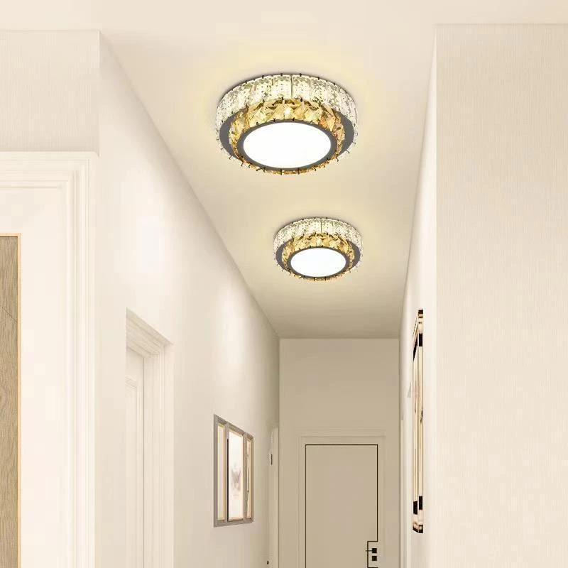 水晶过道灯走廊灯简约现代轻奢入户门厅玄关楼梯间阳台圆形吸顶灯