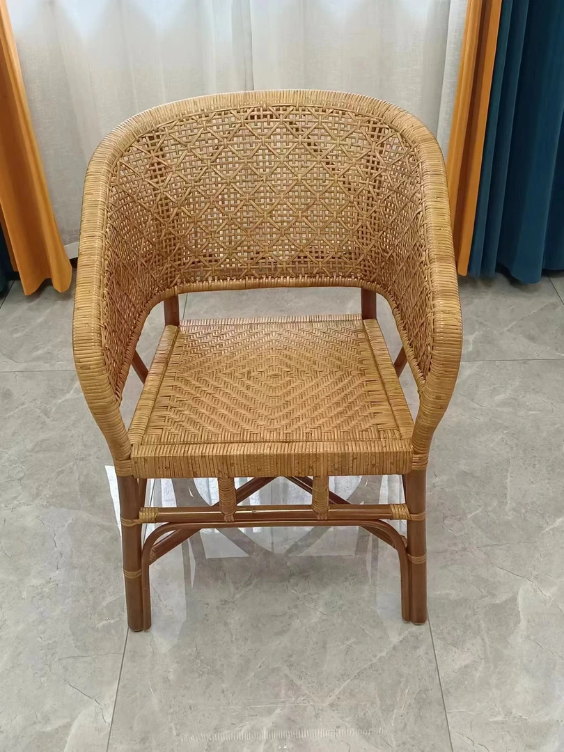 印尼真藤手工编织圈椅藤编靠背休闲藤椅子单人客厅家用阳台办公椅