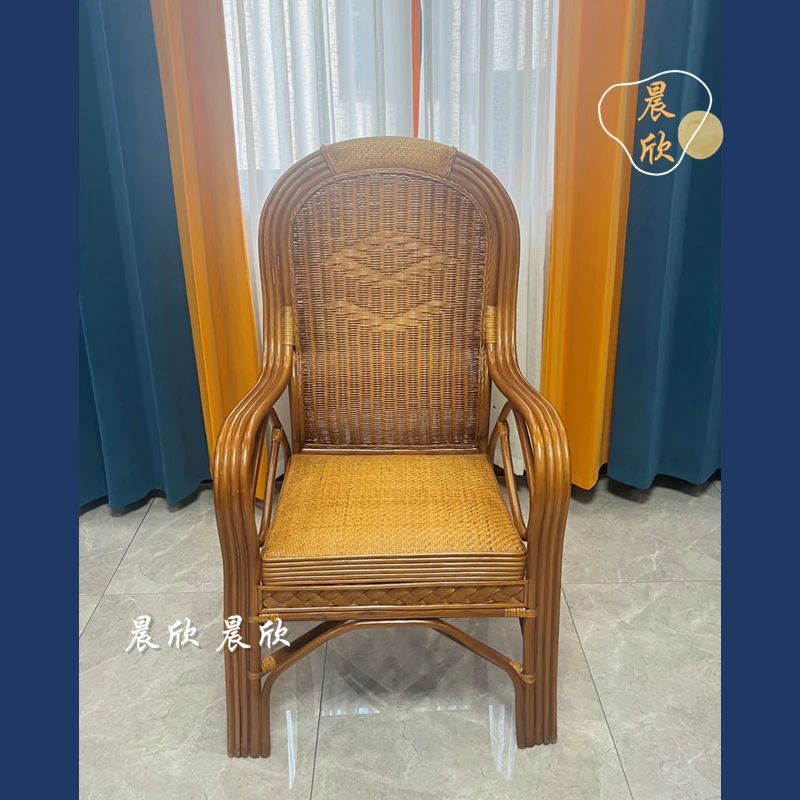 印尼藤手工家用高档藤编弹簧椅护腰客厅办公椅老人休闲椅靠背椅