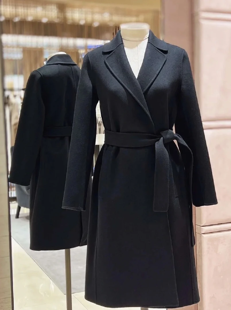 麦丝玛拉MaxMara/绵羊毛/大衣/95新/市场价0/百搭女士黑色羊绒