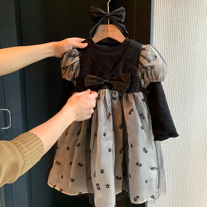 【现货卖完不补】儿童裙子女童2022新款泡泡袖蓬蓬公主裙冬宝宝