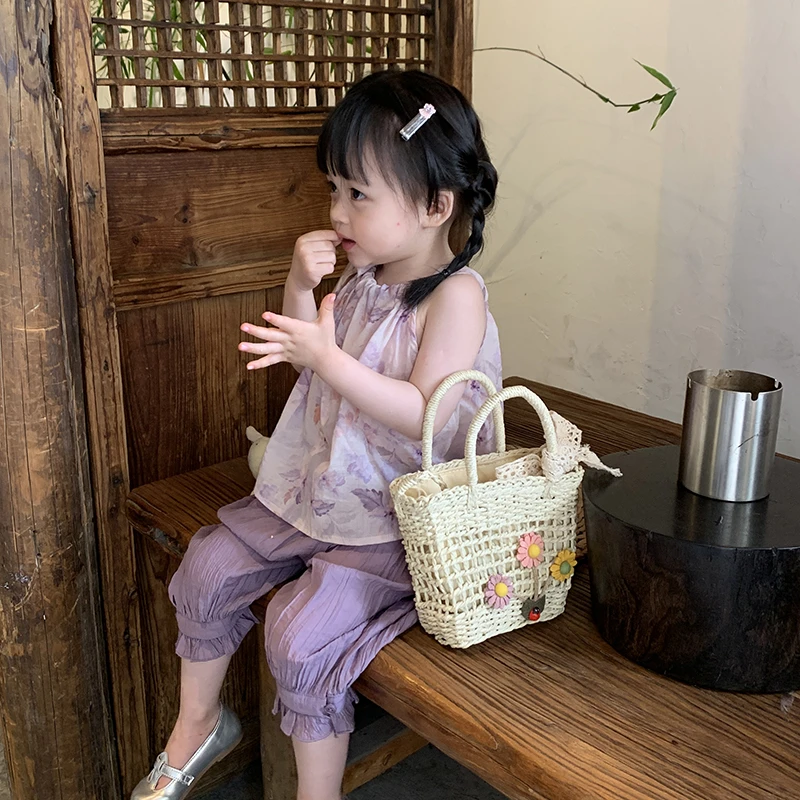 【现货特惠】女童洋气套装2024新款小童女宝宝甜美背心中裤两件套