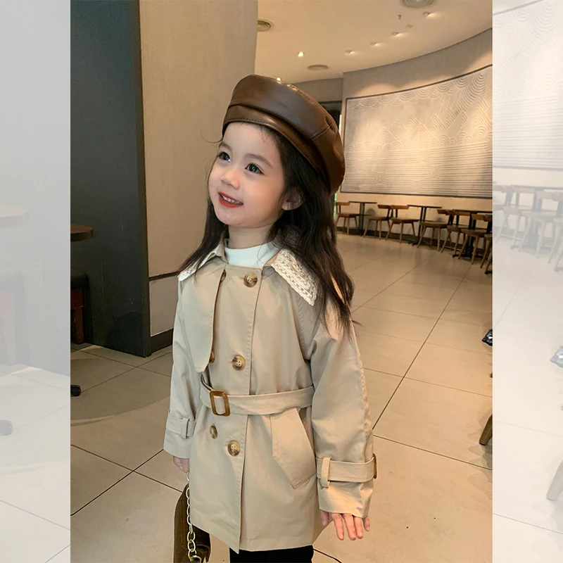 【现货特惠】女童风衣外套中长款2023新款英伦风外套宝宝韩系时髦