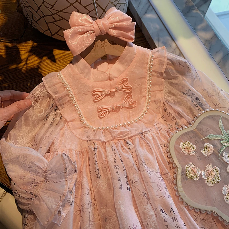 【现货特惠】女童甜美旗袍裙2024新款春公主裙小童女宝国风连衣裙