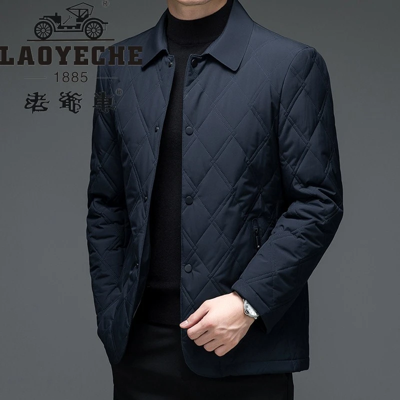 香港秋冬季格子棉服中年商务男士棉衣休闲立领薄款爸爸男装外套