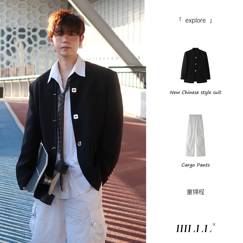 IIILLL旗舰店童锦程休闲西装男春秋季新中式国风痞帅立领西服外套