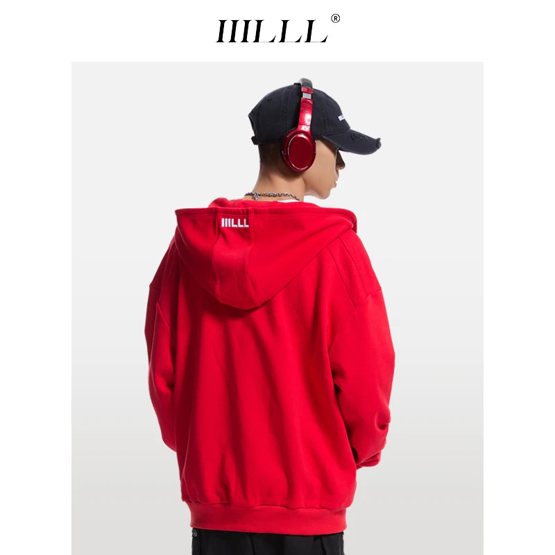 IIILLL童锦程连帽卫衣男女纯色开衫拉链美式高街镶钻潮牌帽衫外套