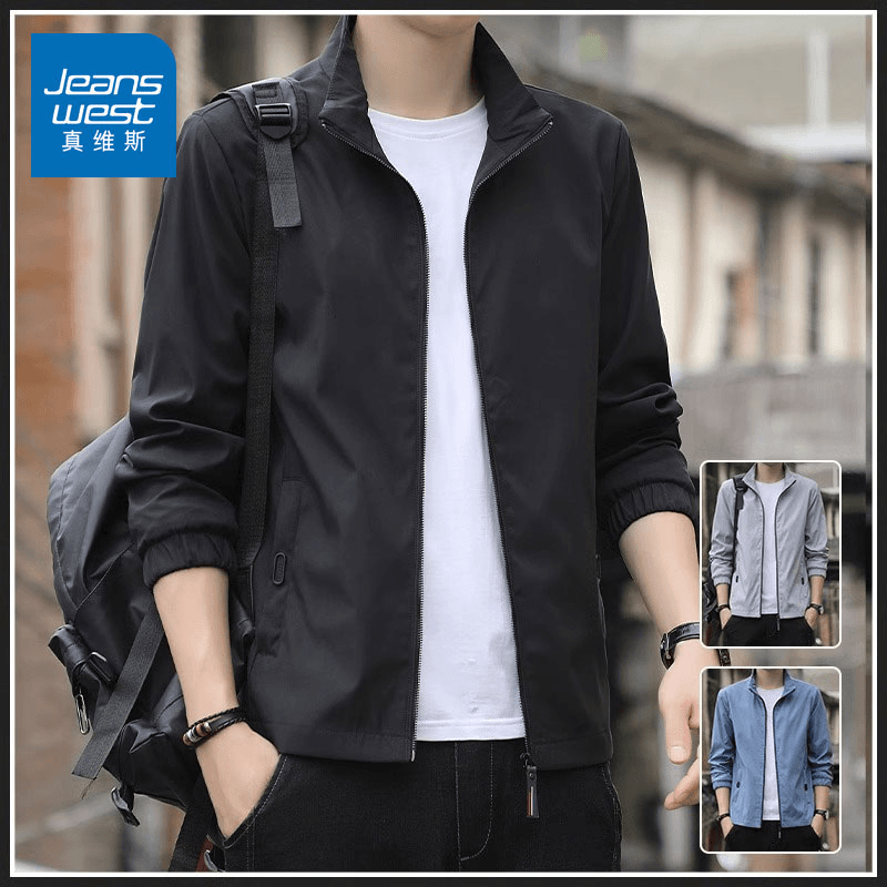 真维斯夹克外套男士冬季商务休闲立领衣服2023秋新款潮牌防风上衣