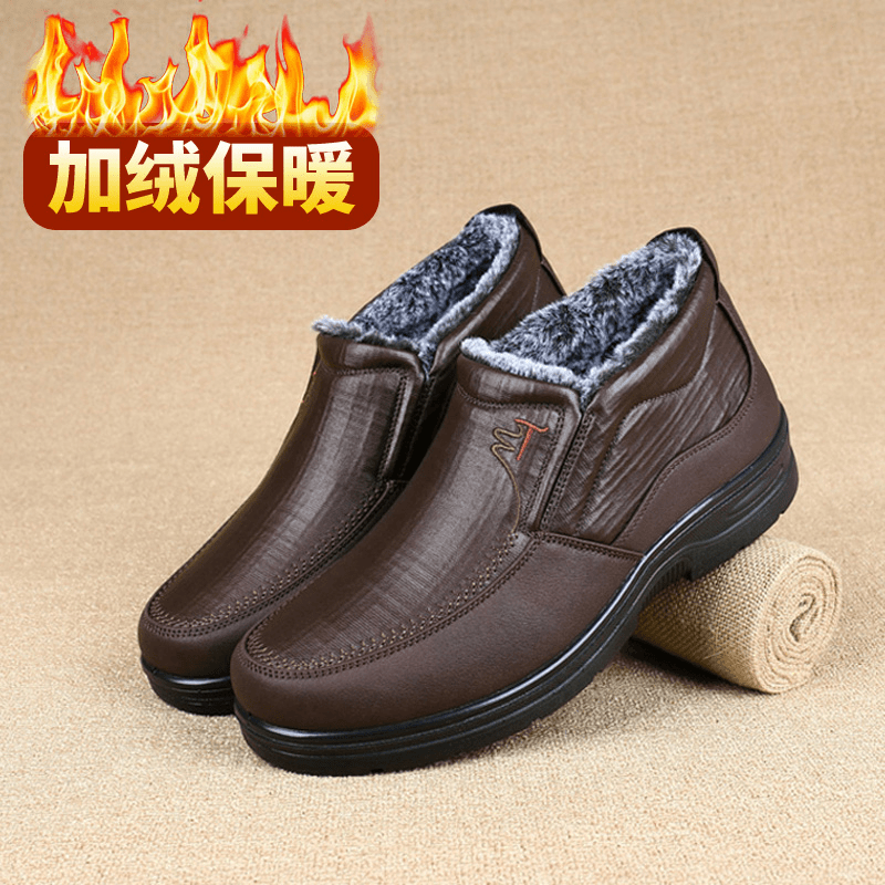 老北京布鞋冬季男加绒加厚老人保暖中老年爸爸鞋防滑软底男棉鞋