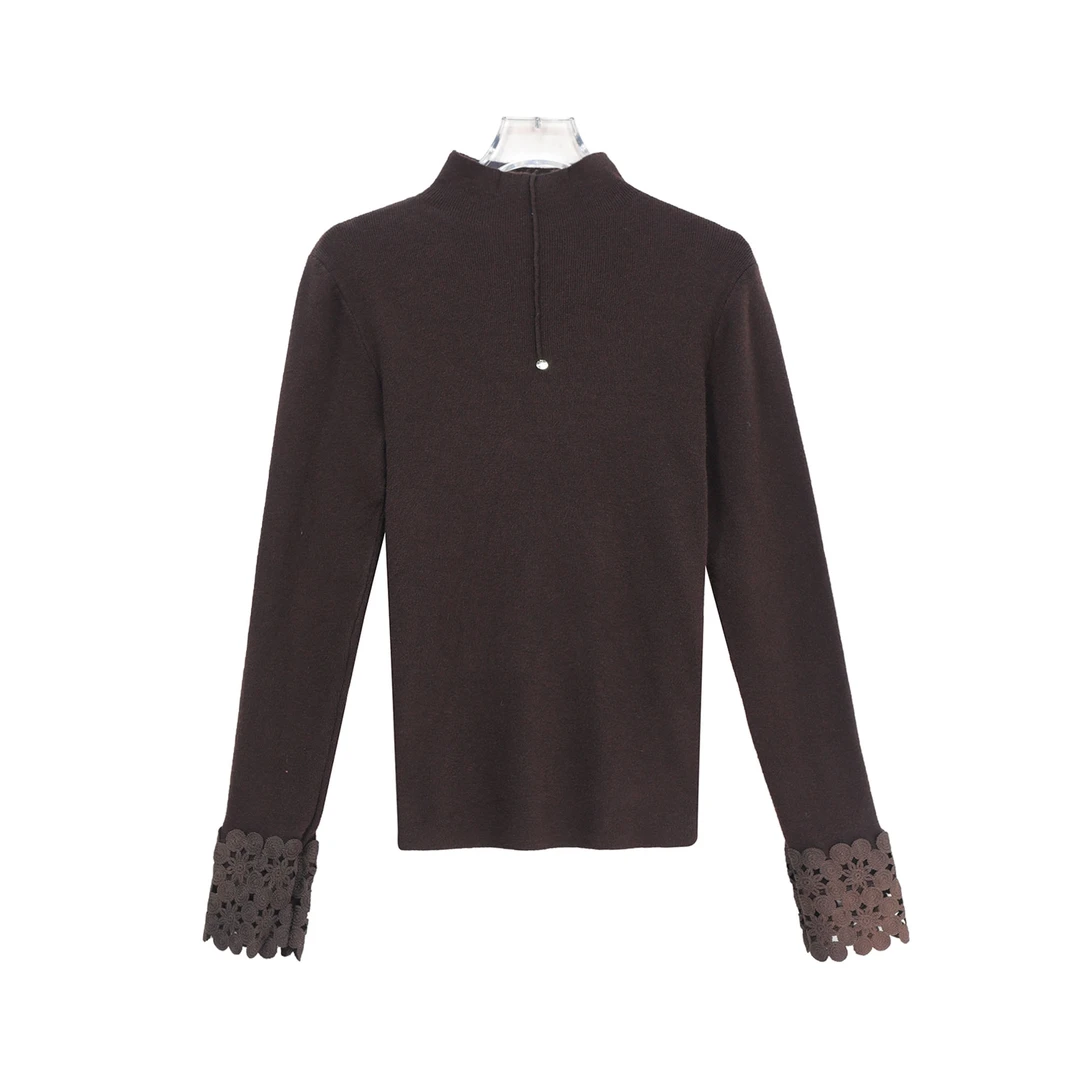 S半高领百搭套头小众蕾丝拼接针织衫X27791