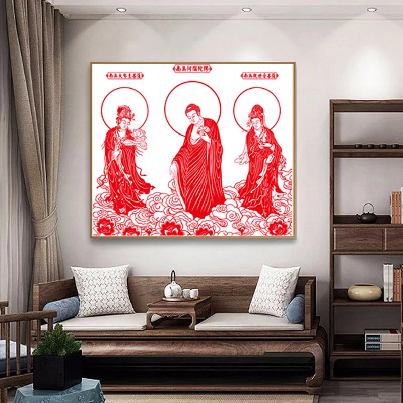 西方三圣十字绣新款供奉阿弥陀三尊阿弥陀佛自己绣简单佛像十字绣