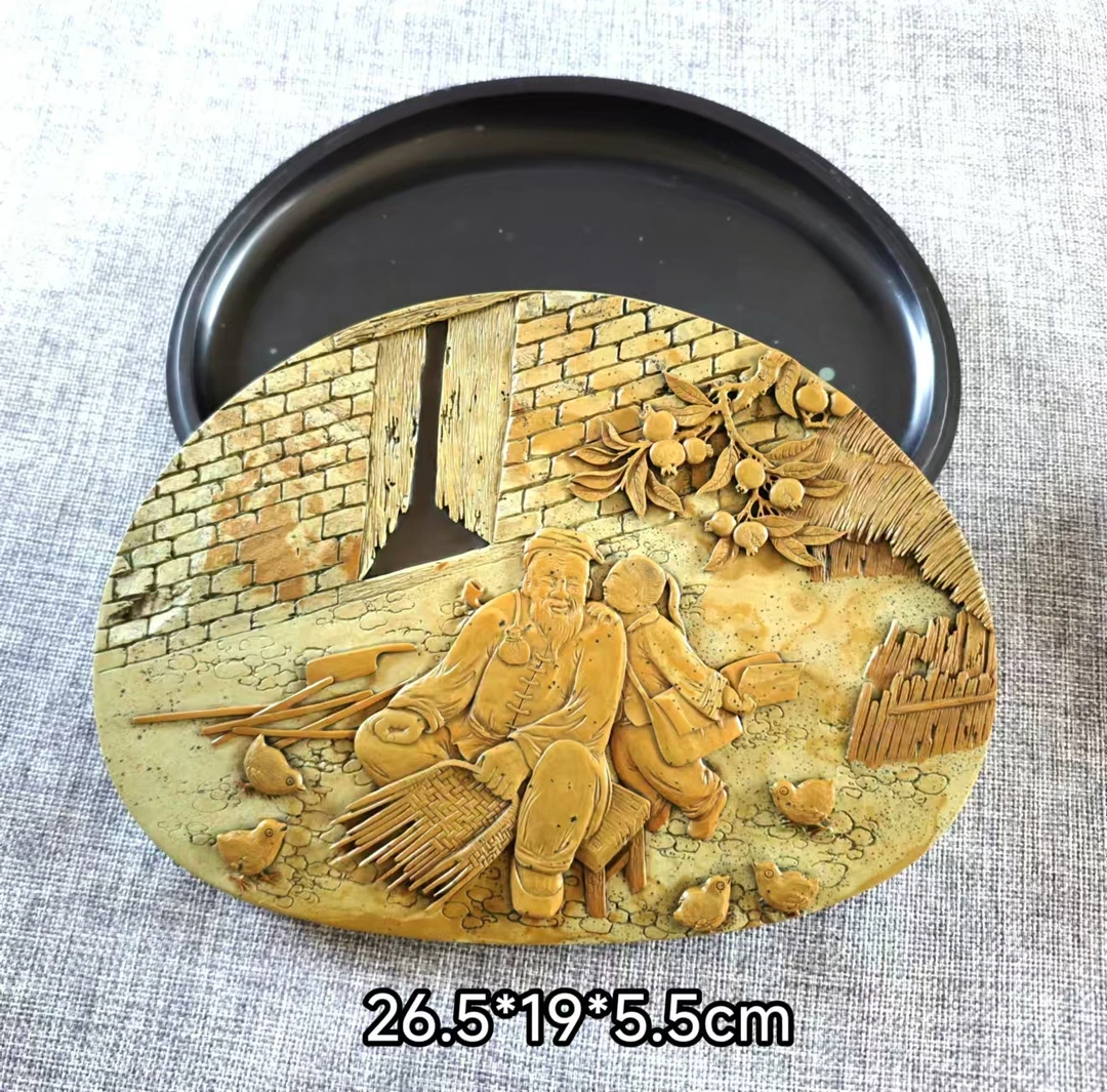 文房四宝之攀枝花苴却砚老坑黄膘盖砚多子多福五子登科砚语轩作品