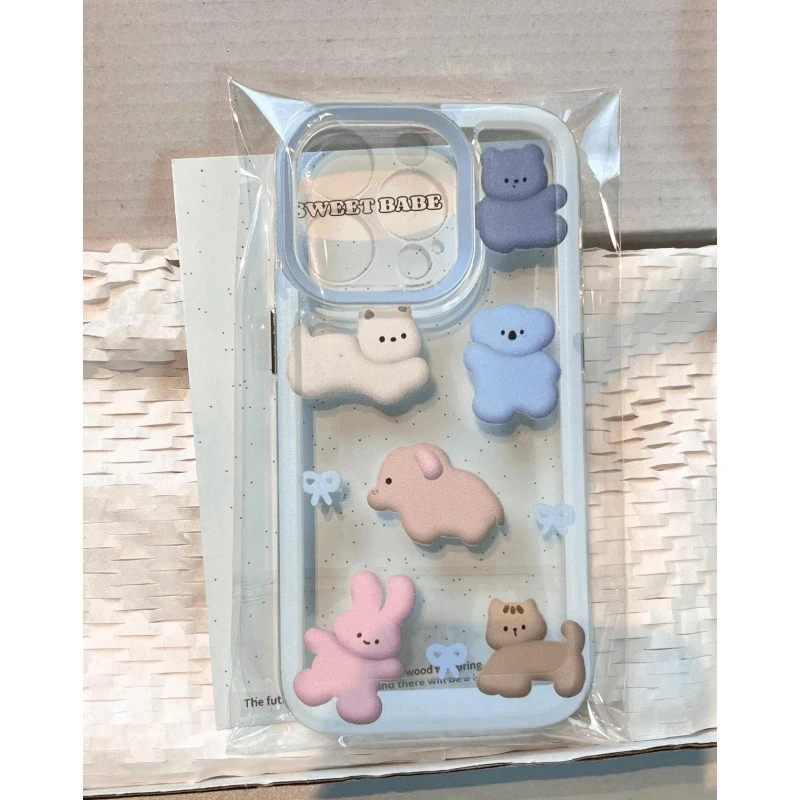 七色蓝框小动物适用iphone15苹果14全包手机壳华为vivo小米14oppo