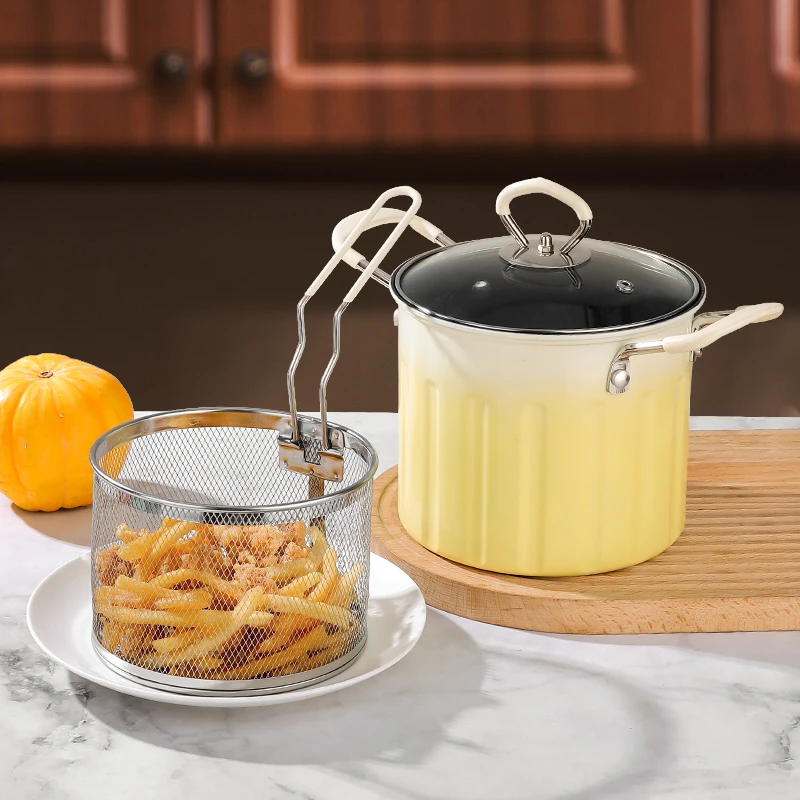 创意升级款奶呼呼多功能炸炸壶家用省油防溅防烫油炸锅带滤网