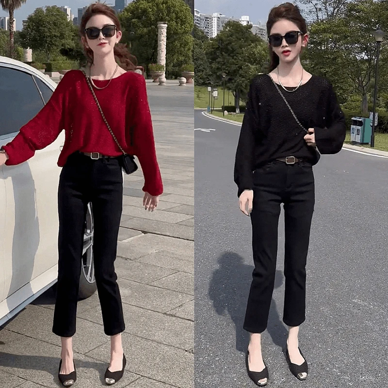 早秋长袖镂空薄款针织衫女2025新款早秋慵懒风宽松减龄毛衣上衣潮