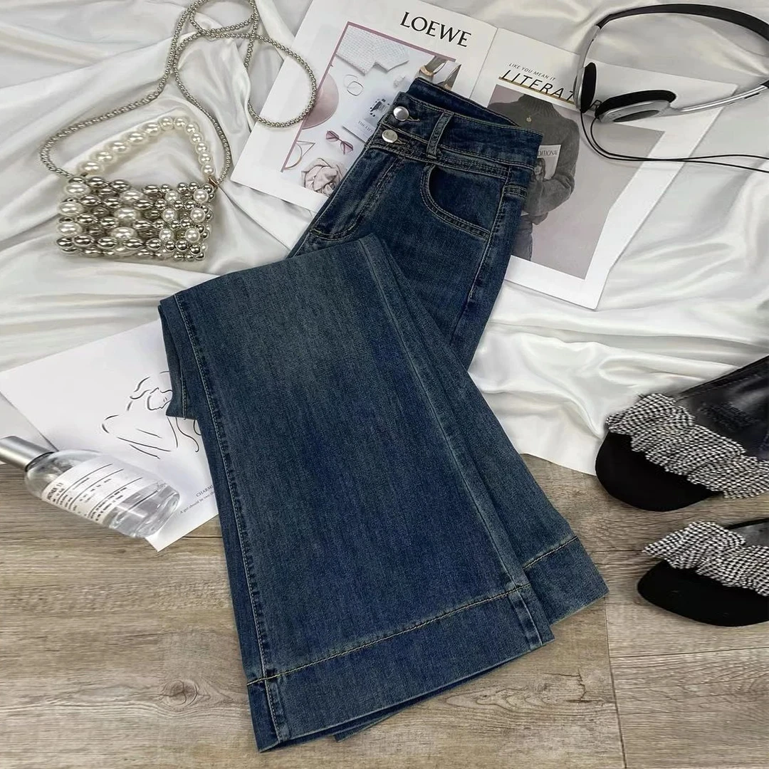 复古微喇牛仔裤女秋冬新款2025高腰显瘦弹力宽松阔腿喇叭马蹄裤子