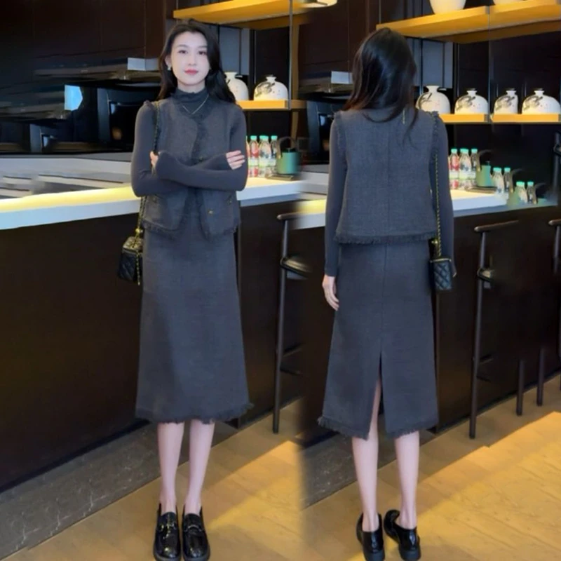 打底马甲三件套女装气质高级感小香风套装2025新款秋季爆款套装裙