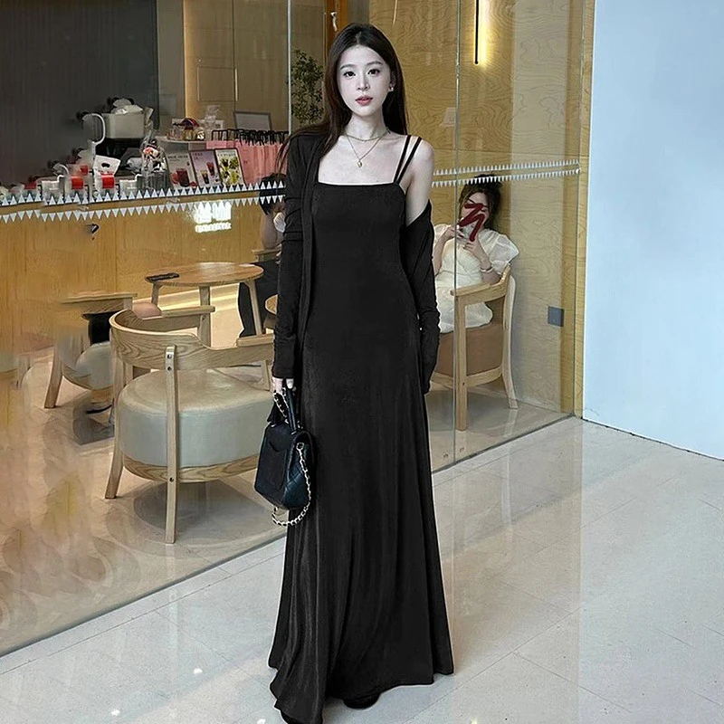 气质法式高级感吊带连衣裙2025年秋装新款早秋长裙裙子两件套女装