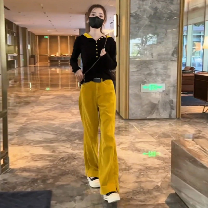 休闲气质套装女2025秋季新款连帽上衣灯芯绒阔腿裤两件套洋气女装