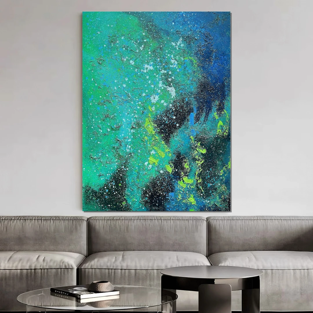 木心【新翠】黑白海浪装饰画客厅玄关沙发背景侘寂高级感厚肌理挂画