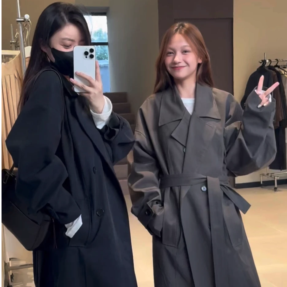 【ZHANG MU CHEN】D1-6502气质时尚休闲百搭女士中长款韩版黑风衣