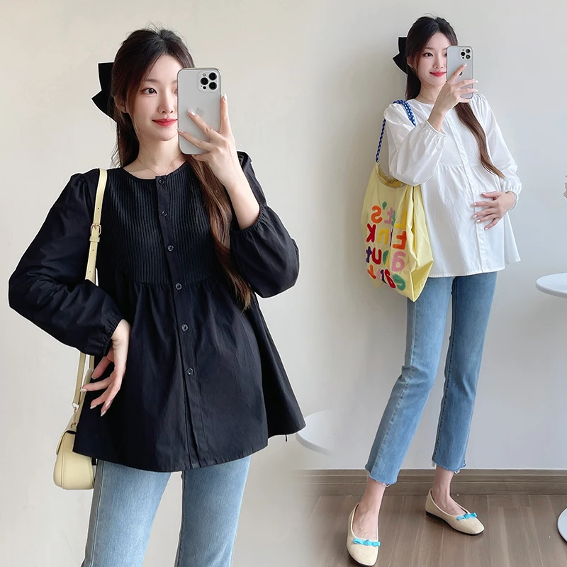 孕妇装2024春秋新款娃娃衫小清新宽松显瘦时尚百搭孕妇减龄衬衫