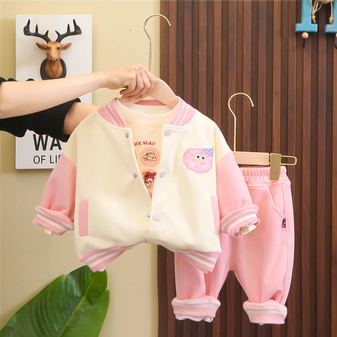 女童春装套装2024新款洋气女宝宝可爱棒球服三件套运动装小女孩潮