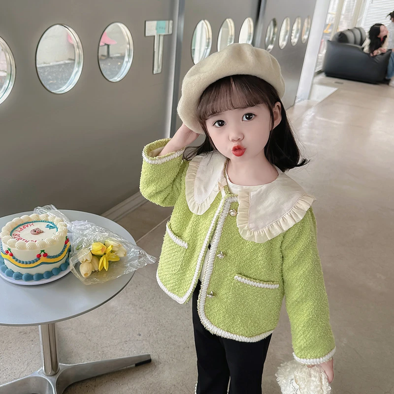 女童小香风外套秋季2025新款时尚洋气韩版春秋装女宝宝娃娃领上衣