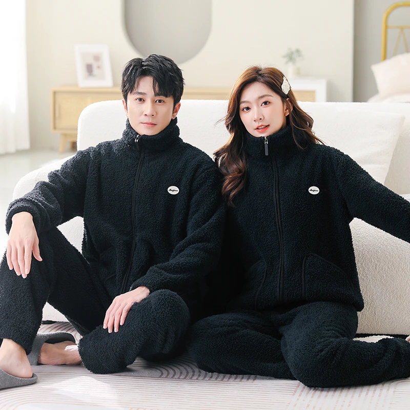 新款情侣秋冬季牛奶绒绒保暖家居服套装休闲宽松可外穿加厚睡衣