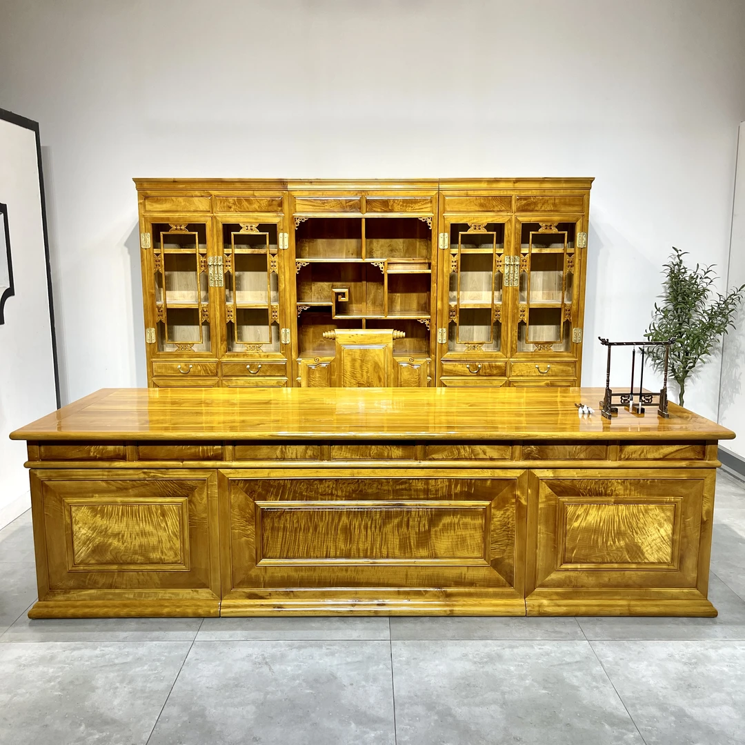 金丝楠木小叶桢楠3米办公桌书柜组合