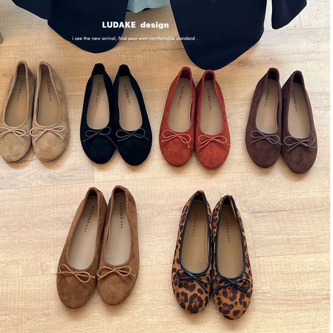 单鞋女秋蝴蝶结2024新款圆头平底奶奶鞋一脚蹬透气乖乖鞋百搭休闲