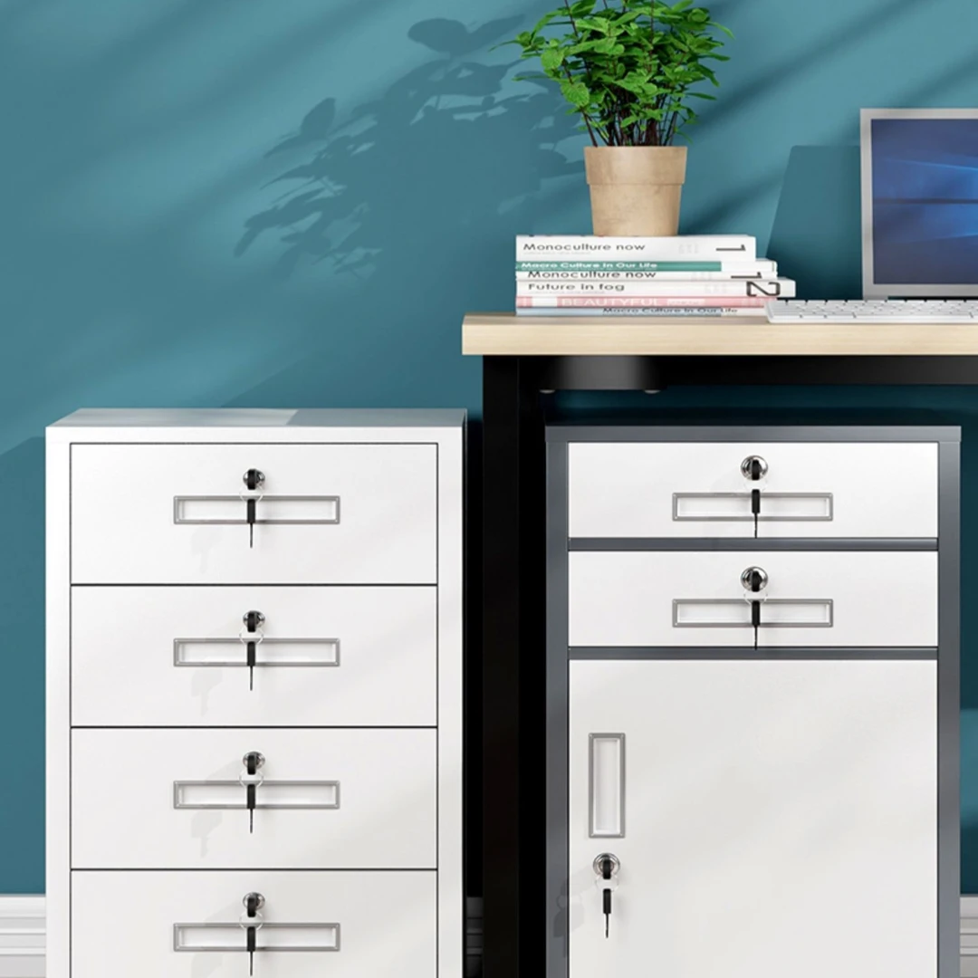 铁皮文件柜办公室桌下柜档案资料收纳柜矮柜储物柜抽屉带锁小柜子