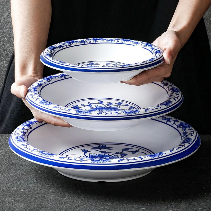 密胺餐具盘子仿瓷商用凉菜盘餐厅饭店海鲜小龙虾盘青花瓷餐盘